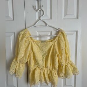 Yellow Eyelet Off-Shoulder Top